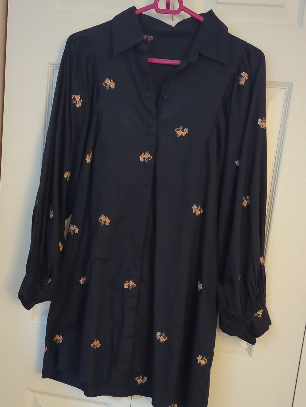 Women's Long Sleeve Navy Blue Floral Tunic Dress